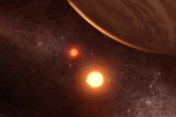 Гаряча планета поруч із двома сонцями. Елементи цього боввана були зроблені Насою.. — стокове фото
