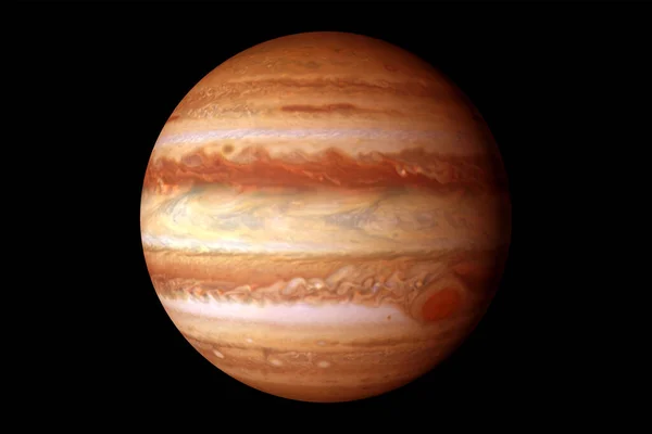 Jupiter bolygó, nagy folttal. Fekete háttérrel. Elemei ezt a képet által nyújtott Nasa — Stock Fotó