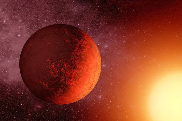 Horká oranžová exoplaneta v hlubokém vesmíru. Prvky tohoto snímku poskytla Nasa — Stock fotografie