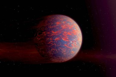 Derin uzayda sıcak turuncu gezegen. Bu görüntünün elementleri Nasa tarafından döşenmiştir
