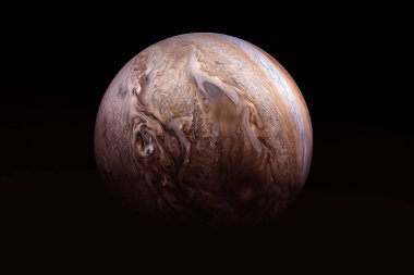 Günbatımı Jüpiteri. Karanlık bir arka planda. Bu görüntünün elementleri Nasa tarafından döşenmiştir