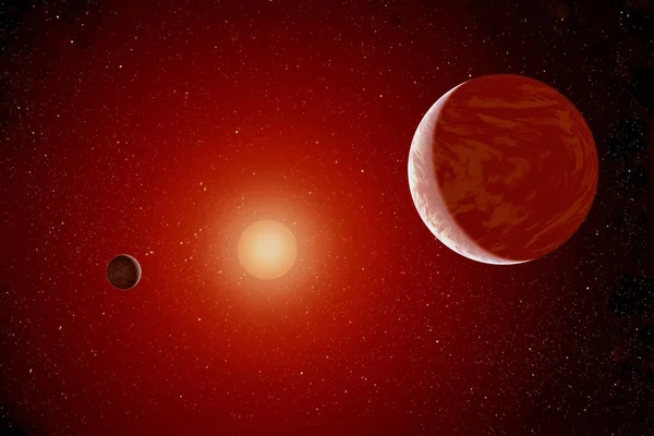 Červená, horká exoplaneta v hlubokém vesmíru. Prvky tohoto snímku poskytla Nasa — Stock fotografie
