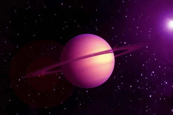 Планета Сатурн, в яскравих кольорах, на темному тлі. Елементи цього боввана були зроблені Насою.. — стокове фото