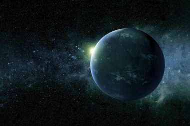 Uzayın derinliklerinde bir gezegen. Bu görüntünün elementleri NASA tarafından döşendi. Herhangi bir amaç için.