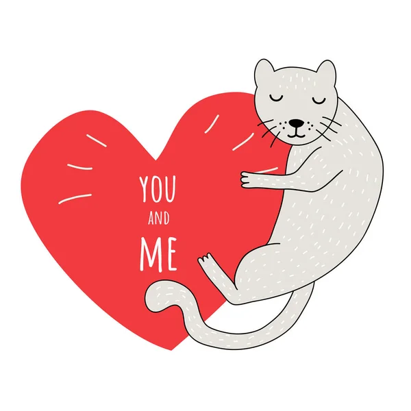 Katze Hält Herz Valentinstag Bei Laune — Stockvektor