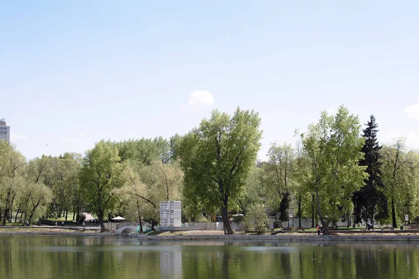 Parque rural con un hermoso paisaje y un lago — Foto de Stock