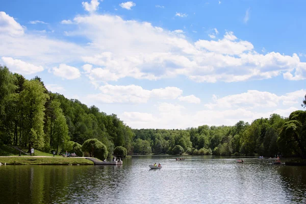 Parque rural con un hermoso paisaje y un lago — Foto de Stock
