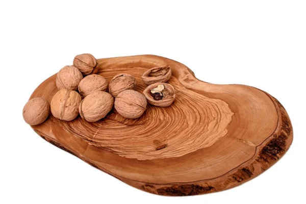 Walnut on wooden board isolated on white background — Stock Photo, Image