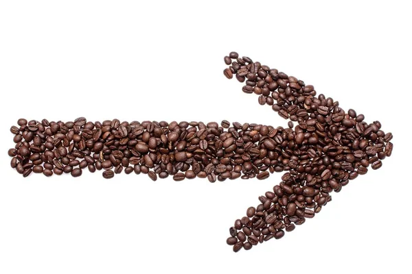 Flecha dirección granos de café, aislado sobre fondo blanco — Foto de Stock