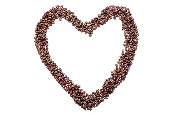 Amor del corazón de granos de café, aislado sobre fondo blanco — Foto de Stock