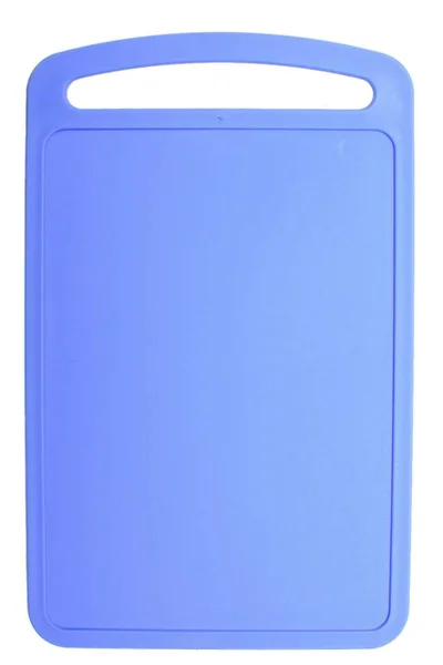 Placa de corte de plástico azul colorido, ionizado sobre fundo branco — Fotografia de Stock