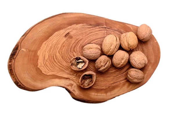 Walnut on wooden board isolated on white background — Stock Photo, Image