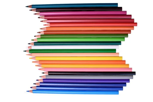 Muchos lápices de colores aislados sobre fondo blanco, lugar para el texto —  Fotos de Stock