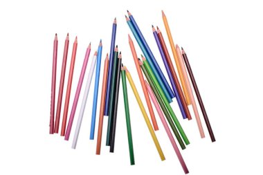 Beyaz arka plan, metin için yer üzerinde izole birçok renkli kalemler