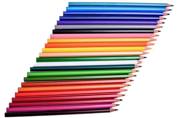 Muchos lápices de colores aislados sobre fondo blanco, lugar para el texto —  Fotos de Stock