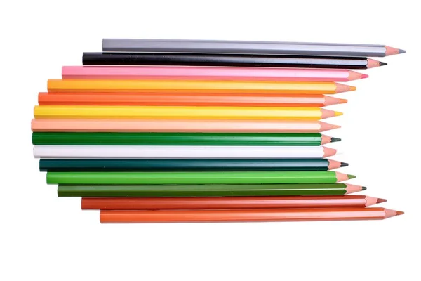 白の背景、テキストのための場所に分離された多くの色鉛筆 — ストック写真