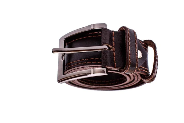 Fashionable men's brown belt isolated on white background — Stock Photo, Image