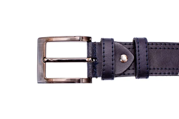Cinturão de couro azul masculino elegante isolado no fundo branco — Fotografia de Stock
