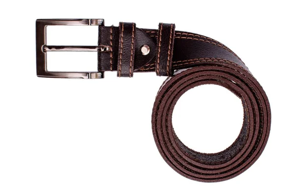 Cinturão marrom masculino elegante isolado no fundo branco Imagem De Stock