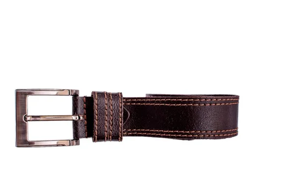 Cinturón de cuero gris marrón masculino de moda aislado sobre fondo blanco — Foto de Stock