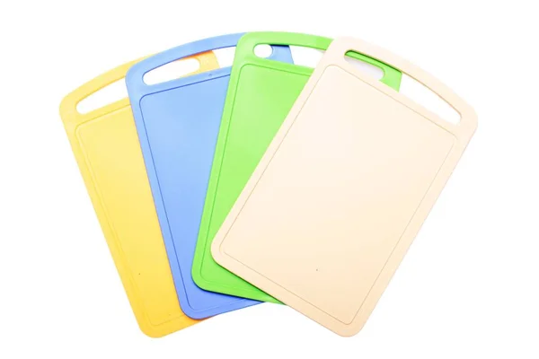 Muitas placas de corte coloridas são ventiladoras, isoladas em fundo branco — Fotografia de Stock