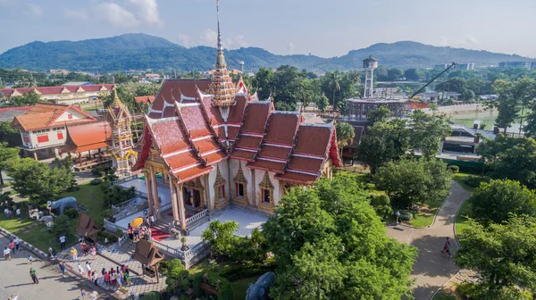Aerial view pagoda of Chalong temple Phuket Thailand this temple know well for tourist — Stock Photo, Image