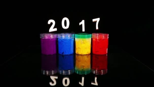 Color en el número de año nuevo 2017 — Vídeo de stock