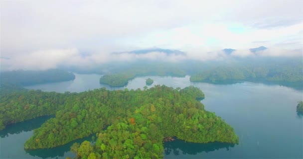 Luchtfoto's boven het ideale bos binnen Rajjaprabha Dam in Kho Sok nationaal park. — Stockvideo
