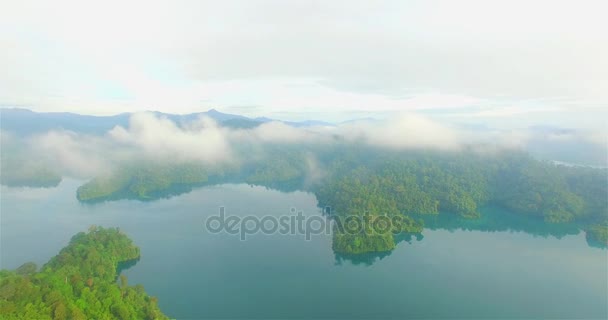 Aerial photography above the perfect forest inside  Rajjaprabha Dam in Kho Sok national park. — Stock Video