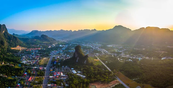 Aerial photography Phang Nga city in the morning — Stock Photo, Image