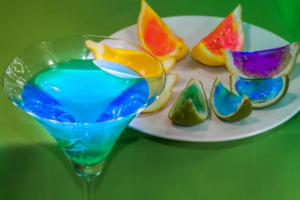 Blue sky drink with colorful lemon on plate — Stock Photo, Image