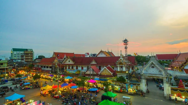 Aerial photography Romhub market in sunset time — Stock Photo, Image