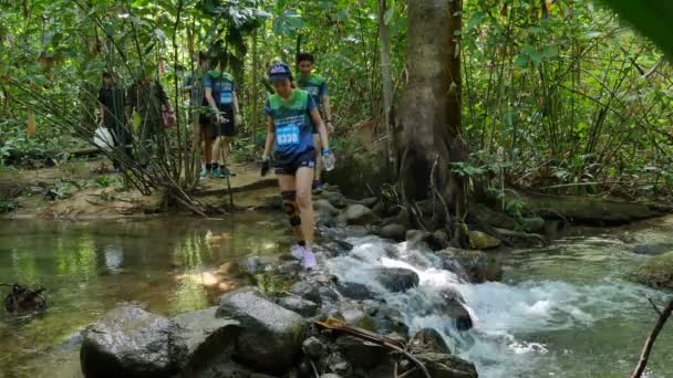 Спортивний запустити через ліс і водоспад картинги запустити національного парку Кхао-Пхра-Thaeo. — стокове відео