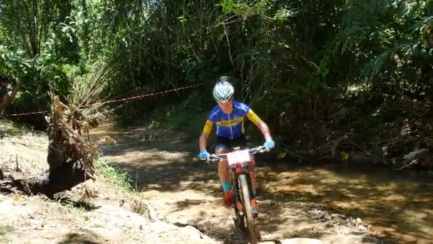 Radrennen im Khao phra thaeo Nationalpark — Stockvideo