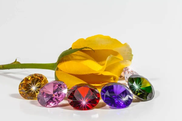 Yellow rose flower with colorful diamonds — Stock Photo, Image