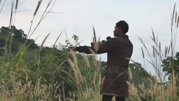 Photographer Take Photo Grass Flower — Stock Video