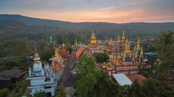 Flygfotografering Soluppgången Vid Wat Huay Shrykhao Hinduiska Arkitekturen Chiang Rai — Stockfoto