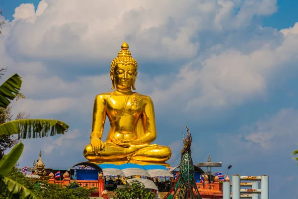 Assis Statue Bouddha Grande Triangle Point Vue Rivière Kong Chiang — Photo
