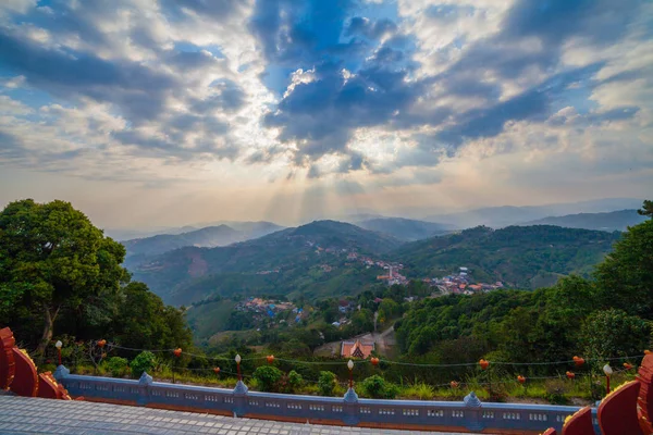 Alba Fronte Alla Pagoda Tempio Wat Santikhiri Mae Salong Thailandia — Foto Stock