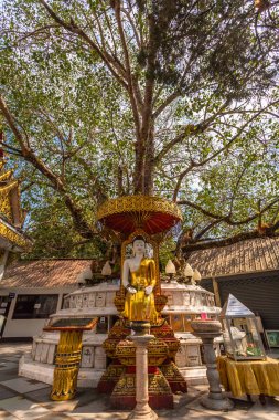Golden pagoda içinde wat Phrathat Doi Suthep mavi gökyüzünün altında. Tapınak turistik Chiang Mai, Tayland 's.