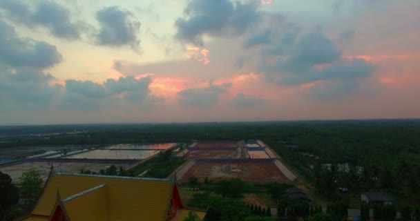 Günbatımı Karides Çiftliği Chumphorn Tayland Yukarıda Karides Çiftliği Mangrov Orman — Stok video