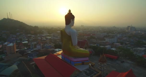 鸟瞰美丽的大佛在高山上的 Loungpu 拖在北南 Nakornsawan 在寺庙能看见在 Nakornsawan 附近城市 — 图库视频影像