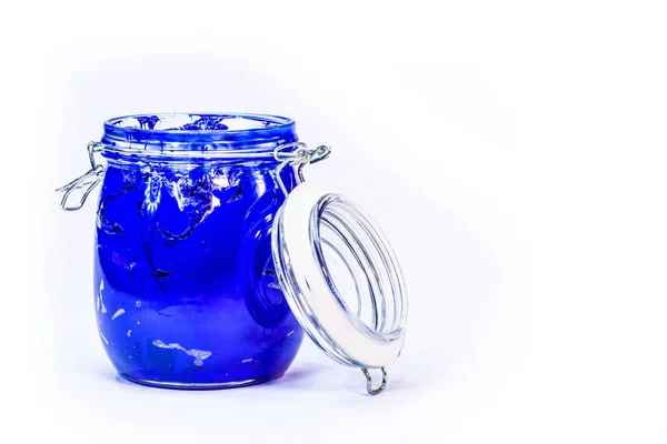 Cor Azul Tinta Plastisol Fundo Branco Preencher Tinta Transparente Bottle — Fotografia de Stock