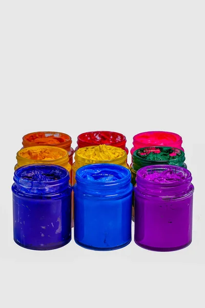 Colorido de tinta de Plastisol en botellas de vidrio . — Foto de Stock