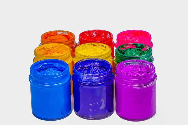 Kolorowe Plastisol atramentu w szklanych butelkach. — Zdjęcie stockowe