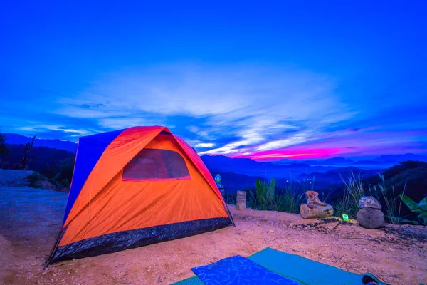 Camping Sur Colline Sommet Colline Phu Tathan Pour Voir Brume — Photo