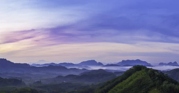 Zonsopgang Phang Nga Vallei Phu Tathan Heuveltop Nieuwe Gezichtspunt Zien — Stockfoto