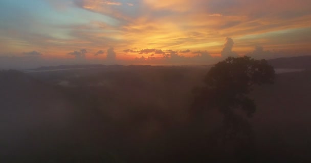 Luftaufnahme Nebel Über Dem Berg Tropischen Regenwald Und Wunderschöne Sonnenuntergangslandschaft — Stockvideo