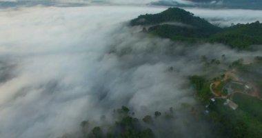 sis tropikal yağmur ormanları ve güzel gündoğumu sahne dağda yukarıda Phang Nga Vadisi görünümünde