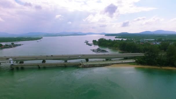 Aerial View Sarasin Bridge Connect Phang Nga Province Phuket Island — Stock Video